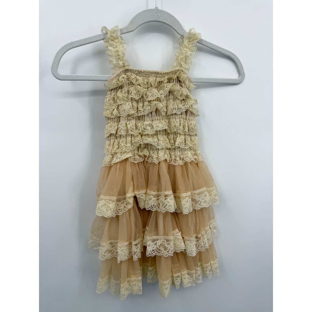 Country Couture & Co. Tiered Ruffle Dress Kids Large Cream‎ Lace Tulle Smocked